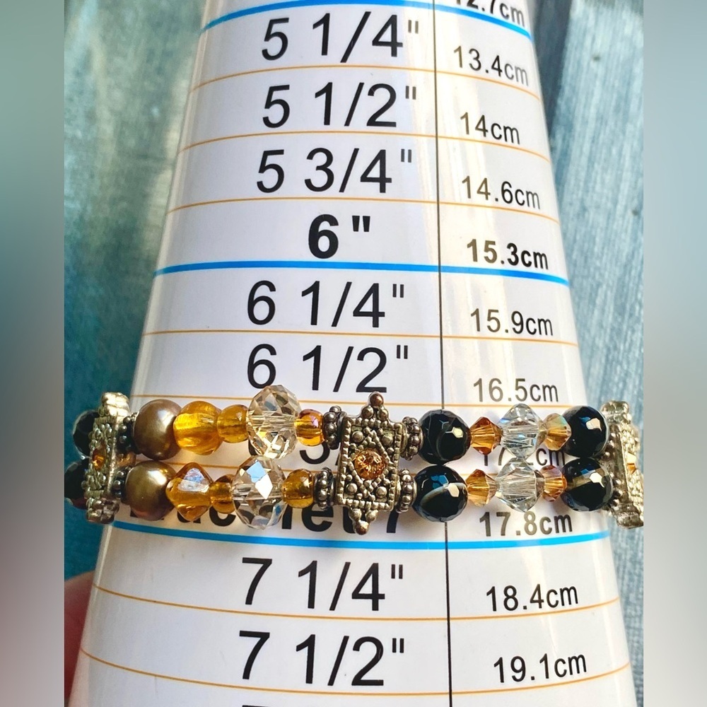 Elegant Marcasite Glass and AB Crystal Beaded Bracelet Gold & Black Accents - Picture 5 of 5